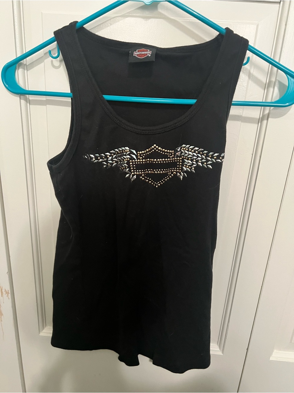 Harley-Davidson Black Tank with Gold & Silver Stud Wing Emblem